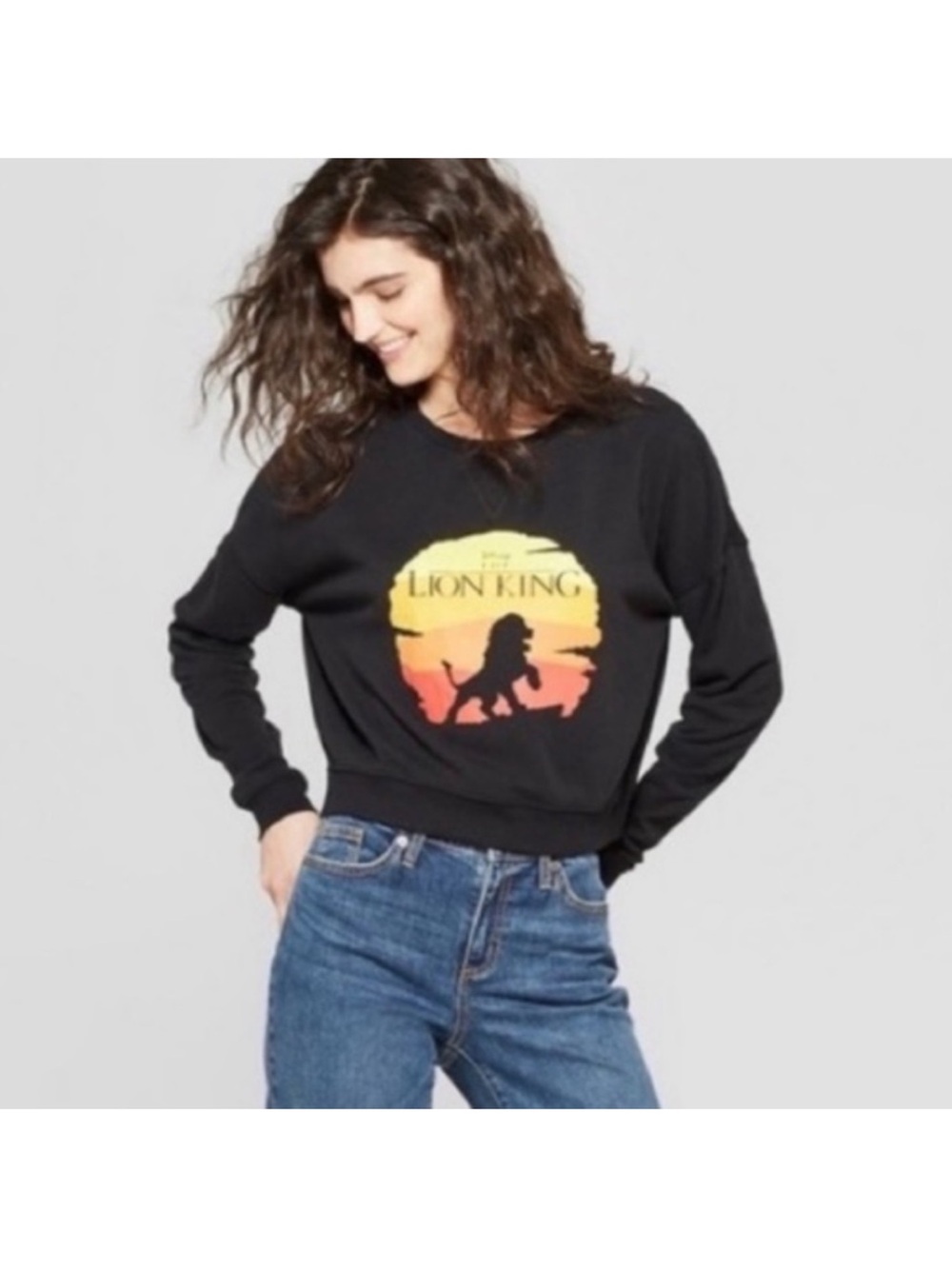 Disney The Lion King Graphic Logo Black Cropped Long Sleeve Sweatshirt Size L